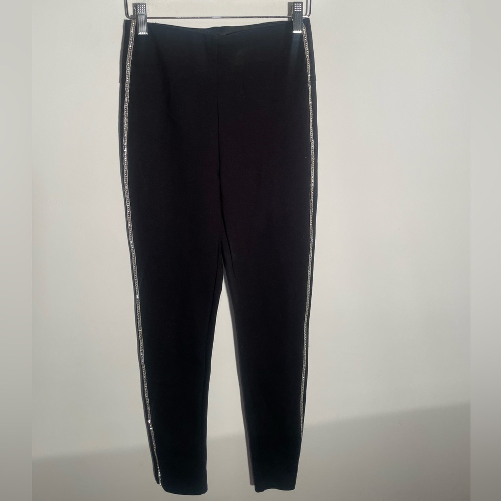 Black Zara trousers with beaded rhinestone stripe detail‎ small